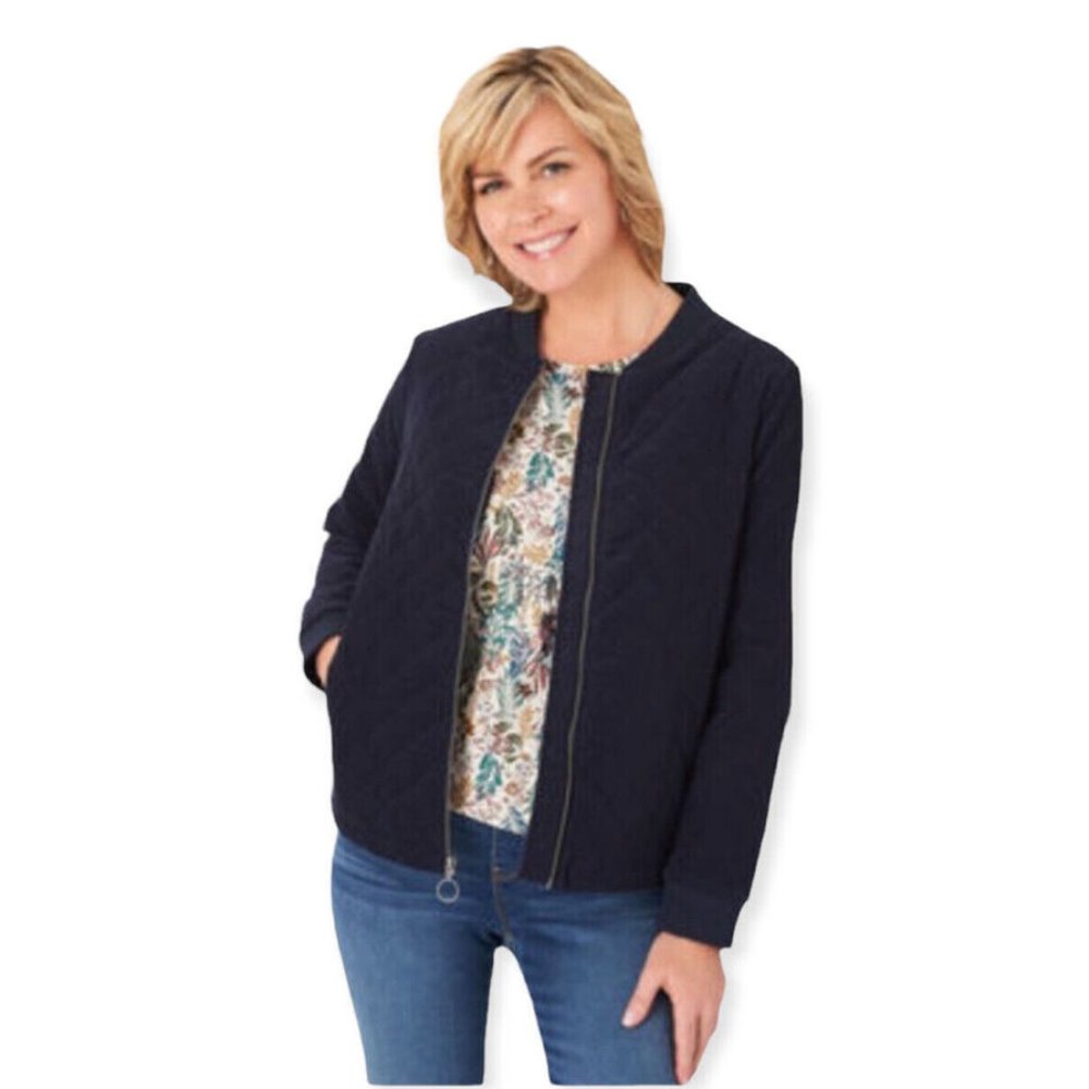 Christopher & Banks - Quilted Full-Zip Cord Jacket - Medium | Navy Blue